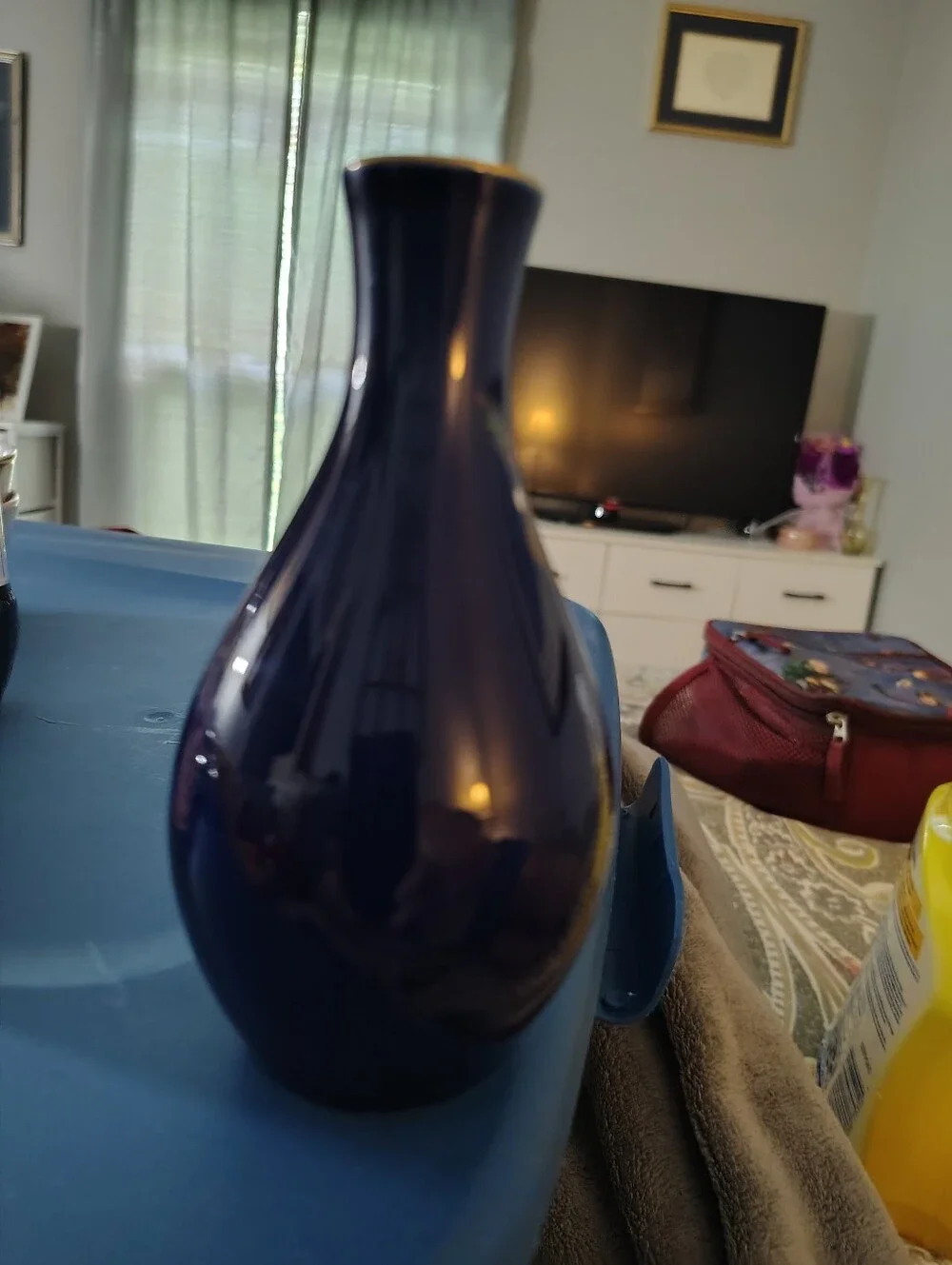 Fukagawa Porcelain Navy Blue Floral Bud Vase 5 Inch